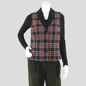 Karen Scott Vintage Plaid Vest with Velvet Lapel Women's Small - Medium